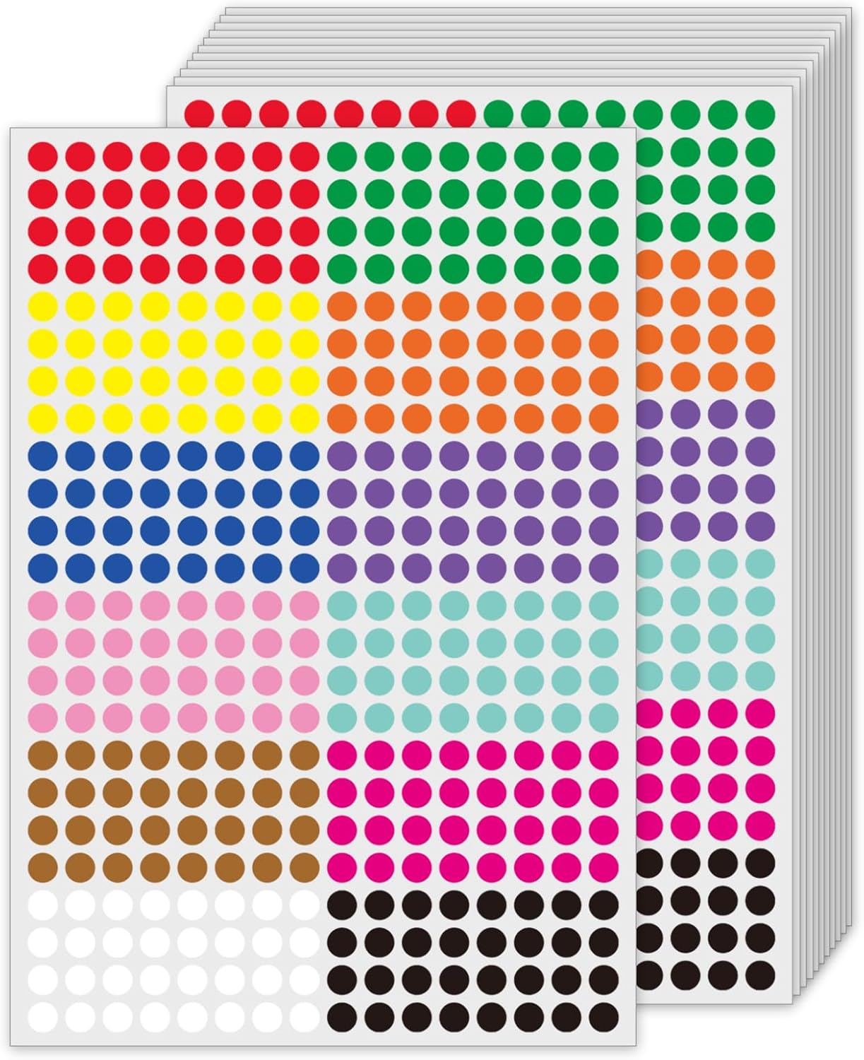 0.25 Inch Round Permanent Adhesive Color-Code Dot Stickers,12 Colors,Pack of 6144