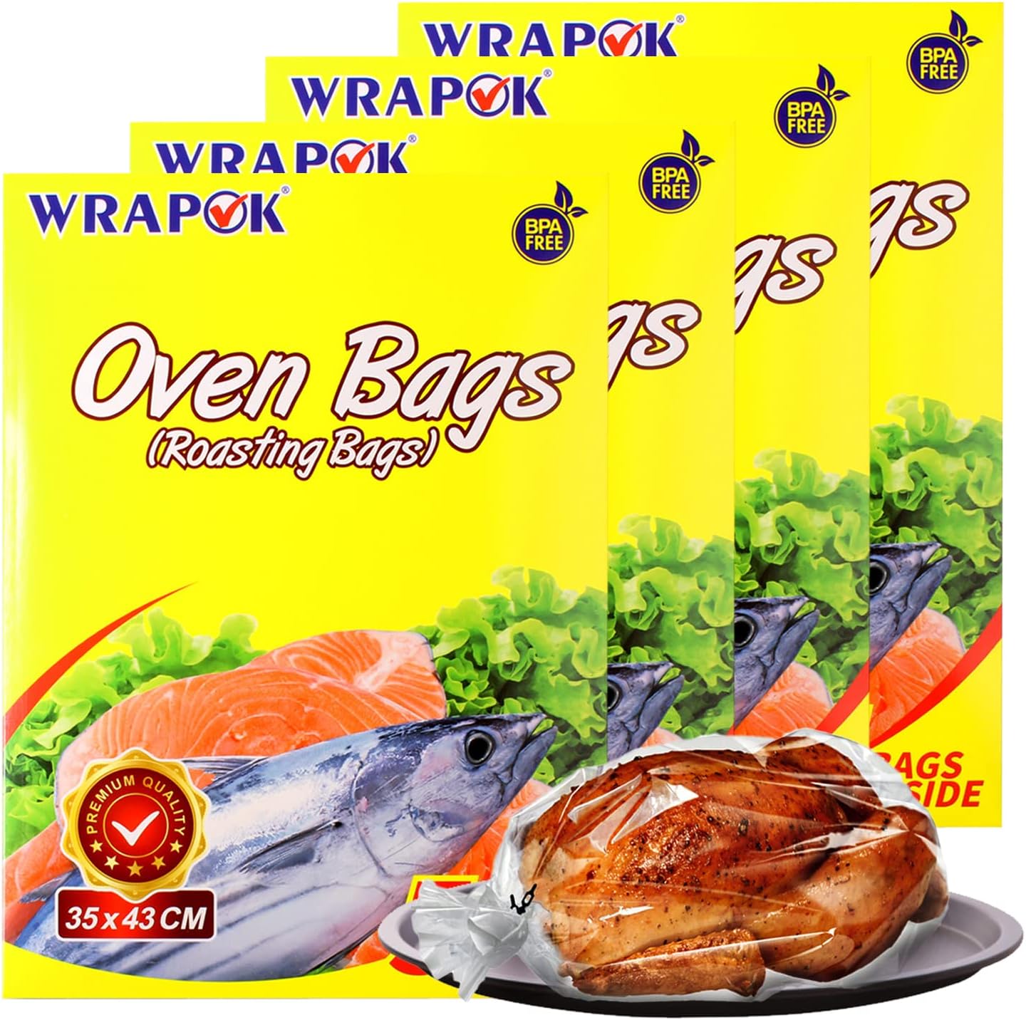 WRAPOK Roasting Cooking Bags Oven Chicken Bag for Meat Poultry Fish Seafood Vegetable, Medium - 20 Bags (14 x 17 Inch)