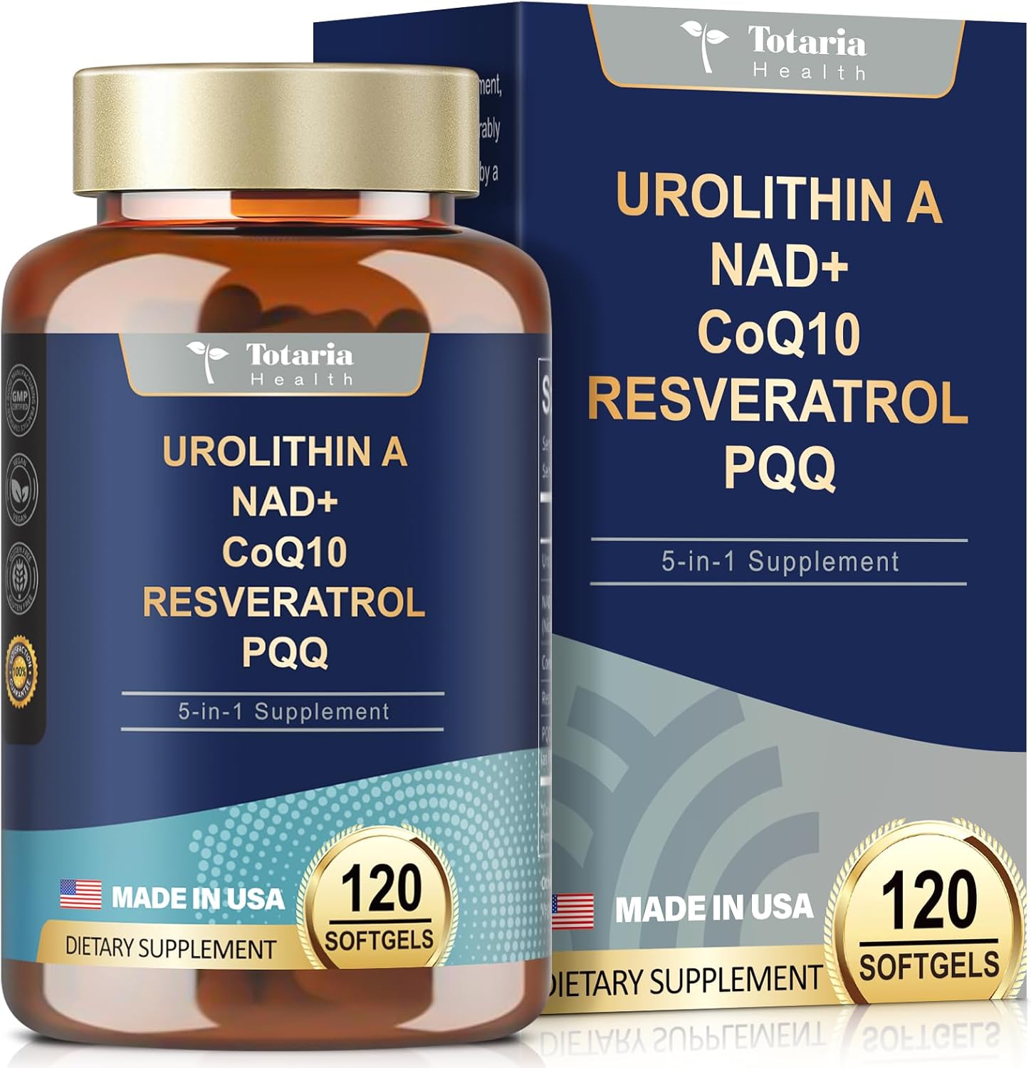 Urolithin A Supplement 1000mg with NAD+,CoQ10,Resveratrol,PQQ Supplement for Men Women 120 Softgels for Muscle Energy Antioxidants High Bioavailability