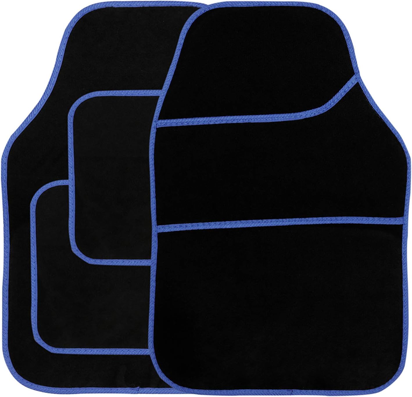 Streetwize - Velour Car Floor Mat Set [Black] Set of 4, Anti-Slip Car Mats with Blue Binding - Car Interior Accessory, Universal Fit