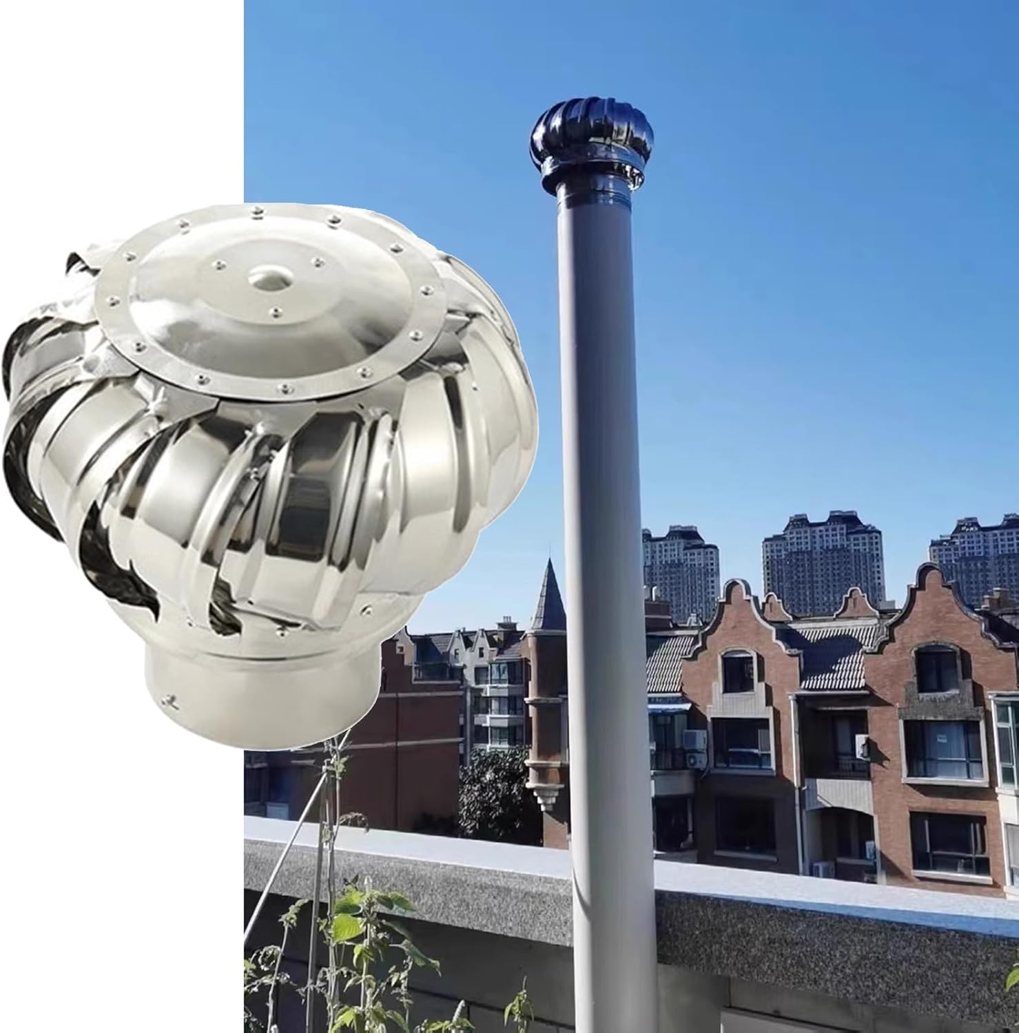 IUBGFTO 4 6 8 10 12 16 20 24 Inch Roof Mounted Attic Ventilator, 304 Stainless Steel Industrial Scientific Rotating Roofing Wind Turbine Ventilator Vents Cap,160mm/6.3 in