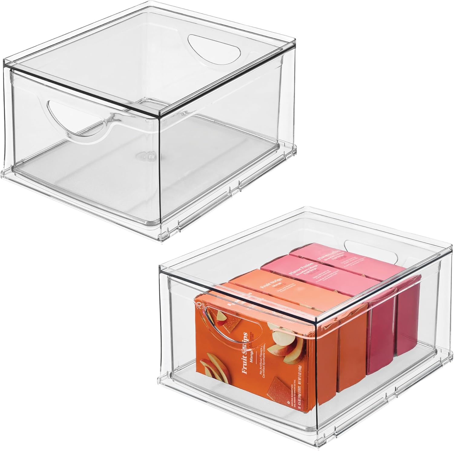 iDesign Stackable Storage Drawer for Fridge, Pantry, or Under Sinks, Set of 2, Clear, Made in USA