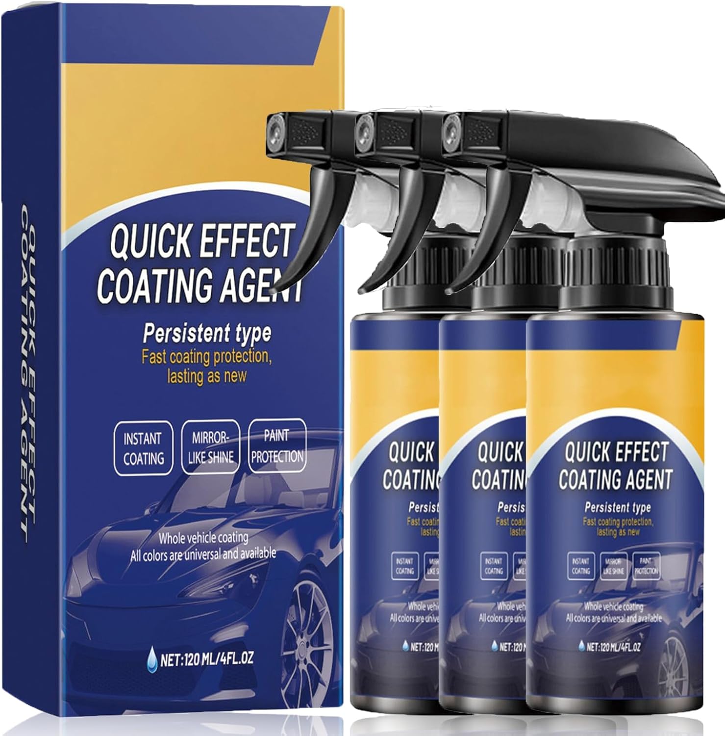 Advanced Car Quick-Acting Coating Agent Spray, 120ml Quick Effect Coating Agent, Car Coating Spray, Advanced Ceramic Sprays Coatings, Multi-Functional Coating Renewal Agent for Cars, Motorcycles (3PC)