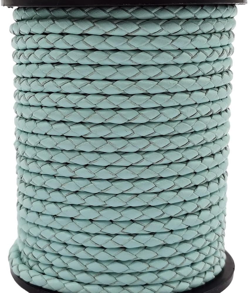 5 Yards 3mm Braided Leather Strap Round Folded Leather Cord Bracelet Necklace Making Bolo Tie (Baby Blue)
