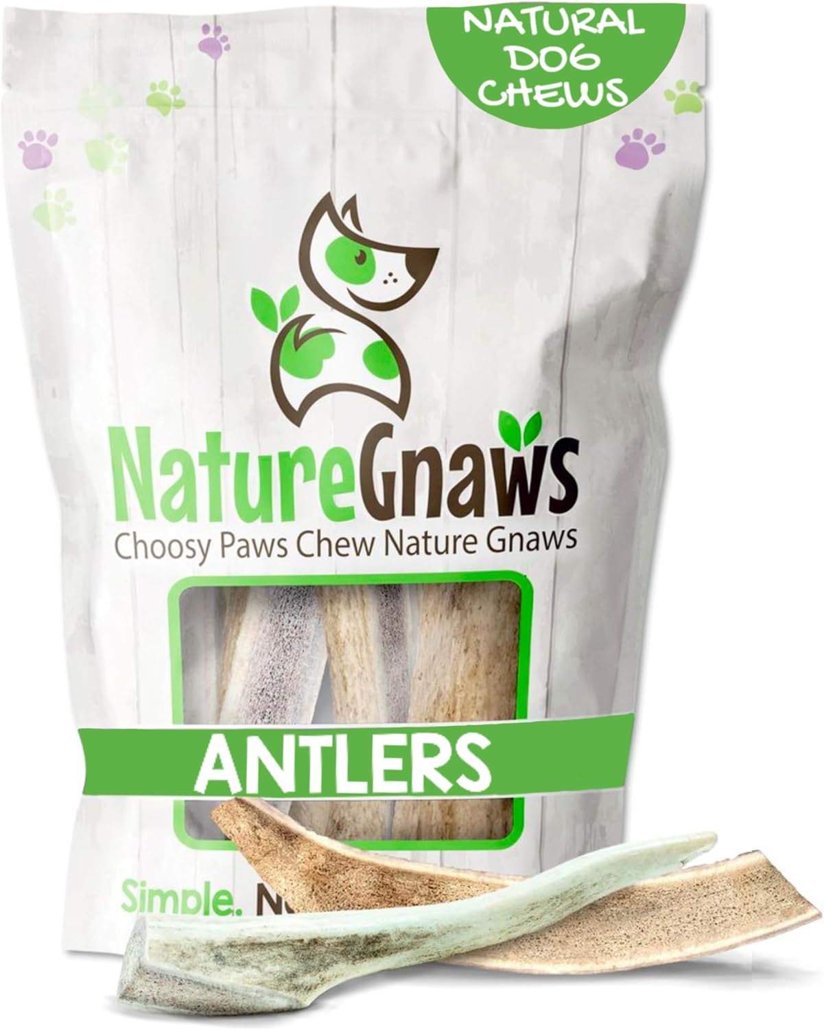 Nature Gnaws Antlers for Dogs - Premium Natural Deer and Elk Antler Chews - Long Lasting Dog Chews for Aggressive Chewers - Mix of Split and Whole (8 oz)