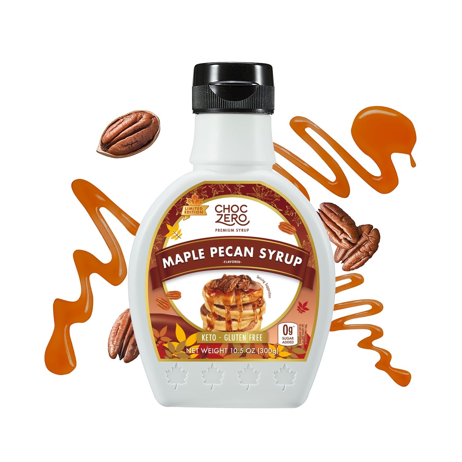 ChocZero Maple Pecan Syrup, Sugar Free, Low Carb, Sugar Alcohol Free, Gluten Free, No Preservatives, Non-GMO Dessert and Breakfast Topping Syrup, 10.5oz (Pack of 1)