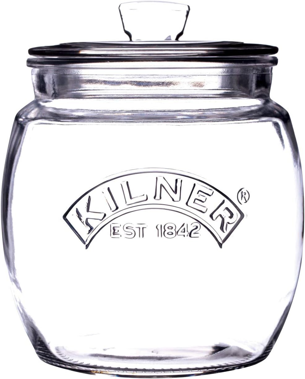 Kilner Universal Jar Push-Top Lid 0.85 Litre Glass Food Container with Silicone Seal Airtight Kitchen Storage for Tea Coffee Sugar and Pantry Essentials