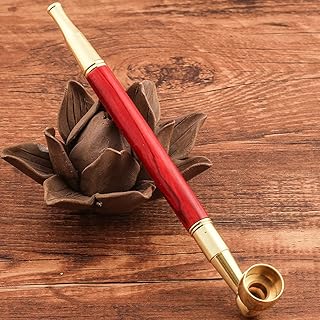 Wood Tobacco Pipe With Cleaner Tamper Tool Black Bag, 6 inch Smoking Pipe Accessories Kit Kiseru (Red)