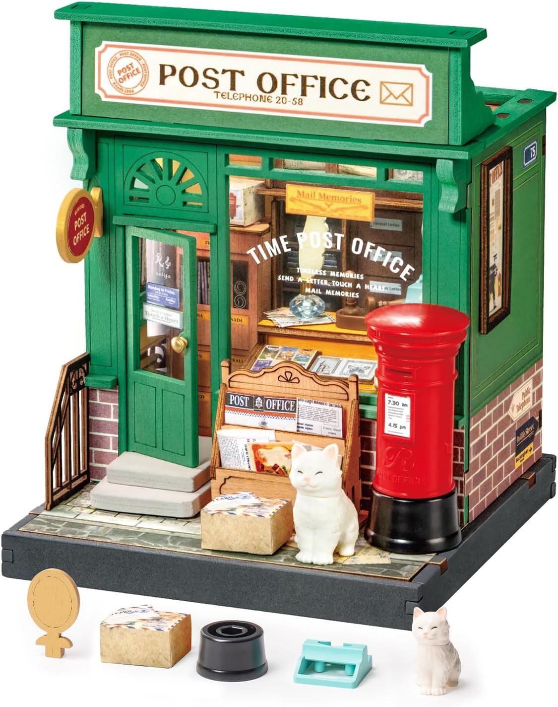 Rolife DIY Miniature House Kit Model Kits for Adults to Build Home Desk Bookshelf Decoration Century Post Office Craft Kits for Adults Gift Idea For Girls Boys Kids DS037