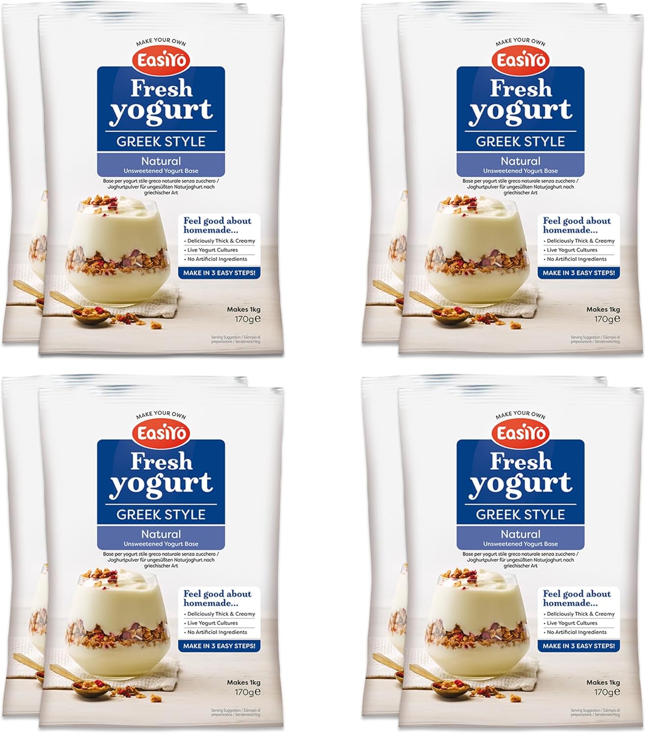 EasiYo Greek Style Yogurt 8 Sachet Pack | Each Sachet Makes 1KG Yoghurt