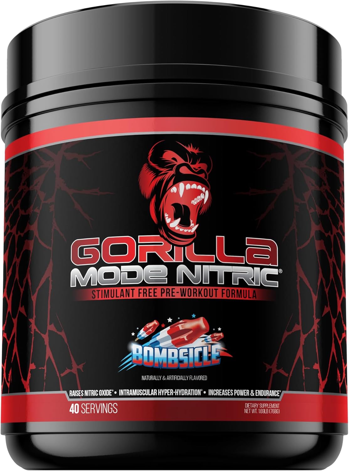 Gorilla Mind - Gorilla Mode Nitric Upgraded Stimulant Free Pre-Workout – Best Tasting and Most Effective Stimulant Free Pre-Workout/Massive Pumps · Vasodilation · Power / 768 Grams (Bombsicle)
