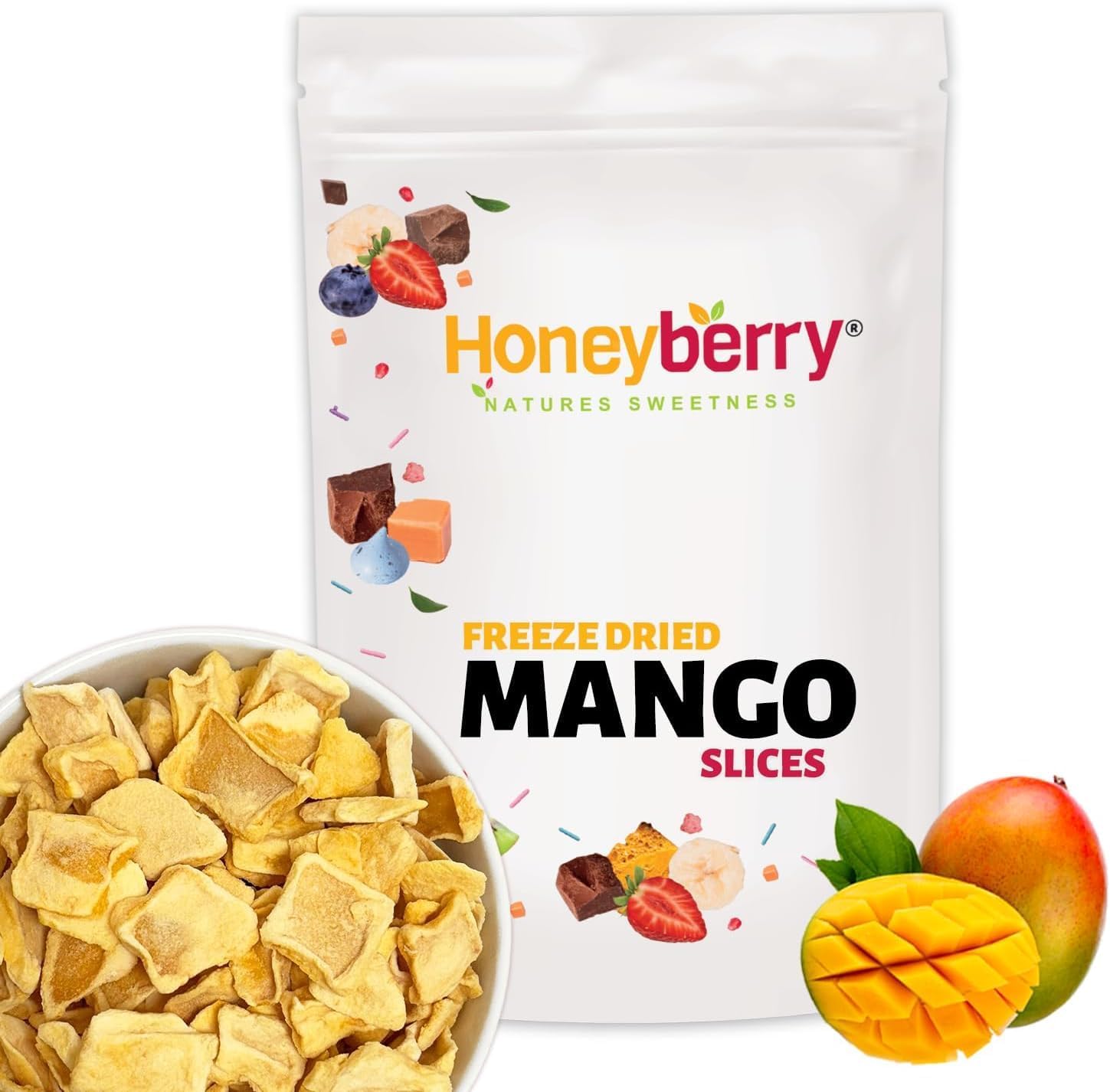 Freeze Dried Mango Slices 100g - 100% Pure and Natural Freeze Dried Fruit - Edible Tropical Mango Chunks - Dehydrated Mango Chips Perfect for Snacking, Cocktail Garnish, Smoothies and Desserts
