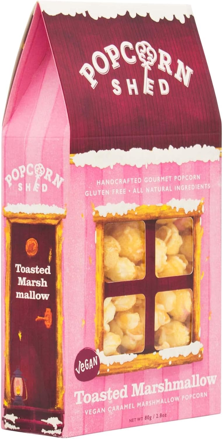 Popcorn Shed Toasted Marshmallow Gourmet, Gift Box, Vegan, Gluten Free, Natural, Movie Night Snack, 80 g, Pink