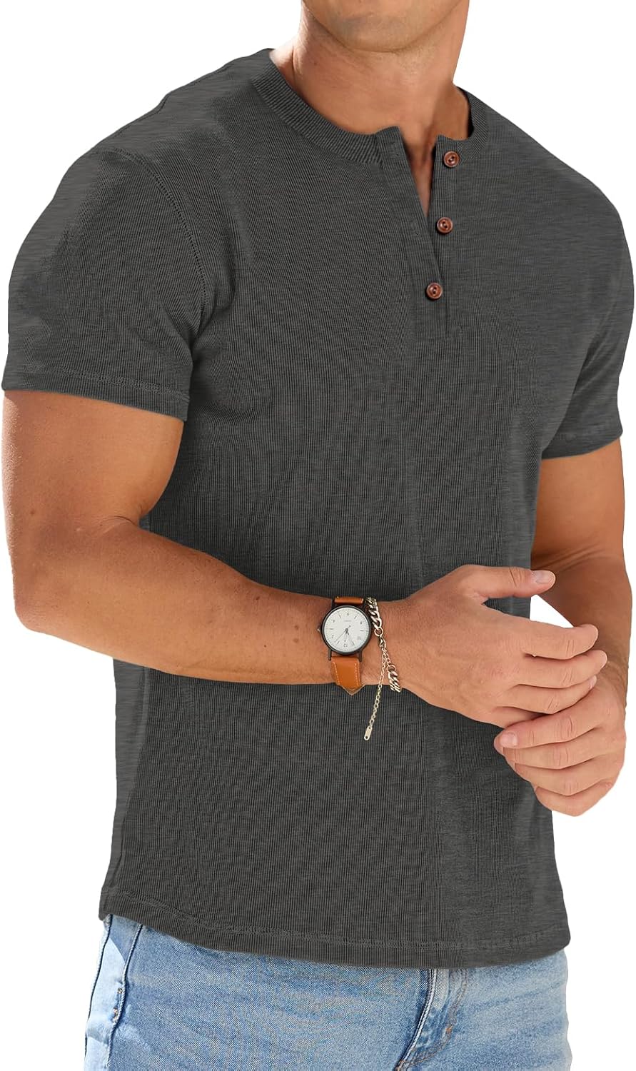 Sailwind Mens Muscle Henley Shirts Lightweight Workout T-Shirt Gym Tee Athletic Short Sleeve with Button