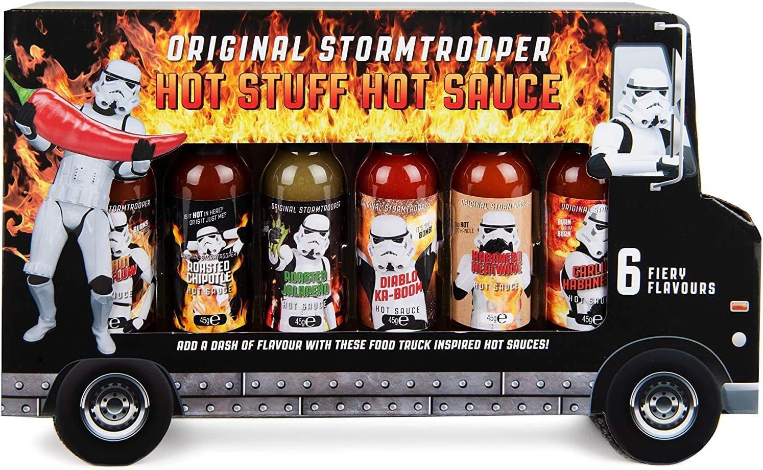 Original Stormtrooper Food Truck Hot Stuff Chilli Sauce Gift Set, Flavours Include Red Hot Lava Flow, Roasted Chipotle, Habanero Heatwave and More, Pack of 6