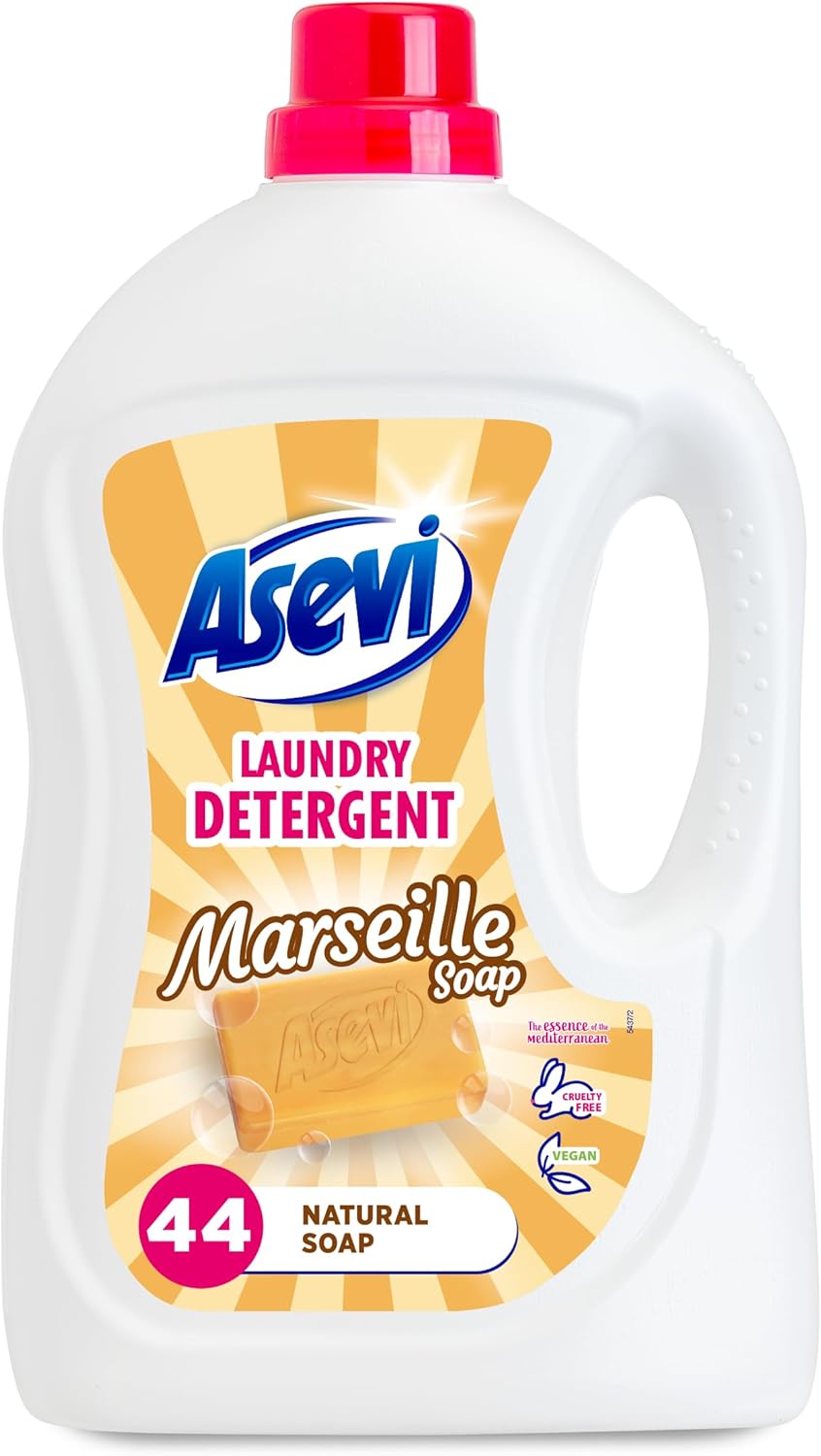 Asevi Laundry Detergent, Washing Liquid Detergent, Laundry Cleanser, 2376 ml, 44 Washes, Marseille Soap