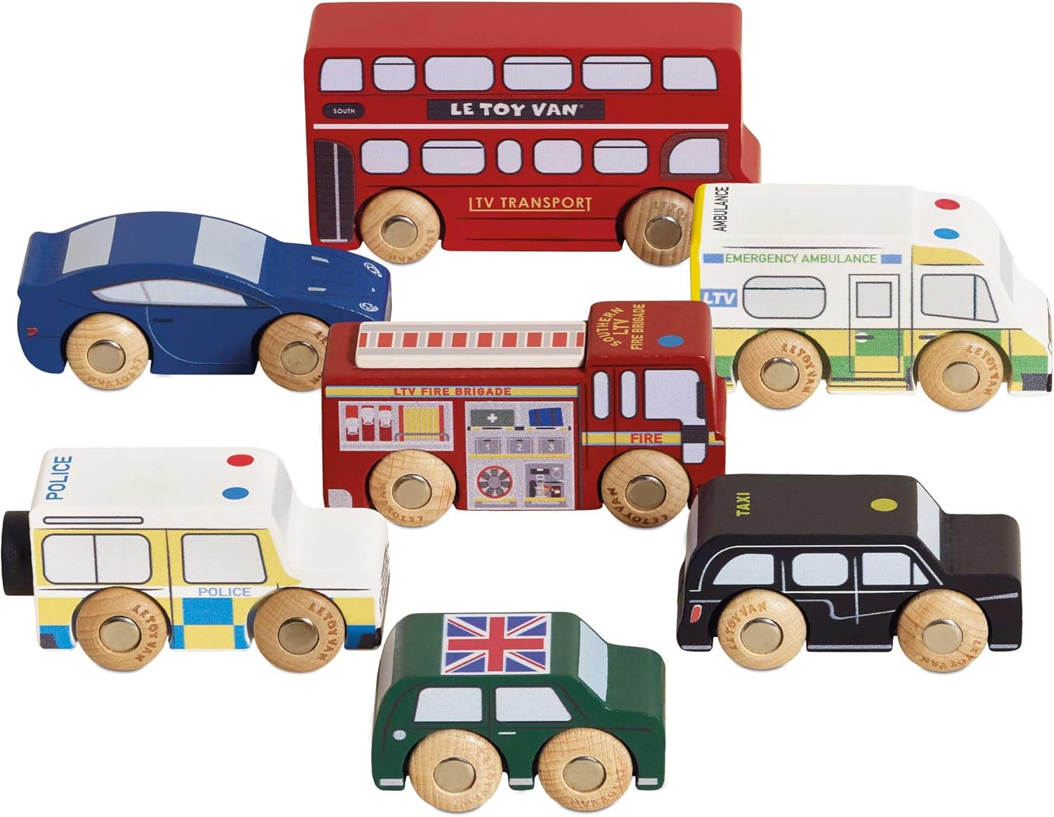 Le Toy Van - Iconic Wooden London Themed Toy Car Play Set - Set 7 Pieces | Play Vehicle Role Play Toys - Suitable For 2 Year Old +