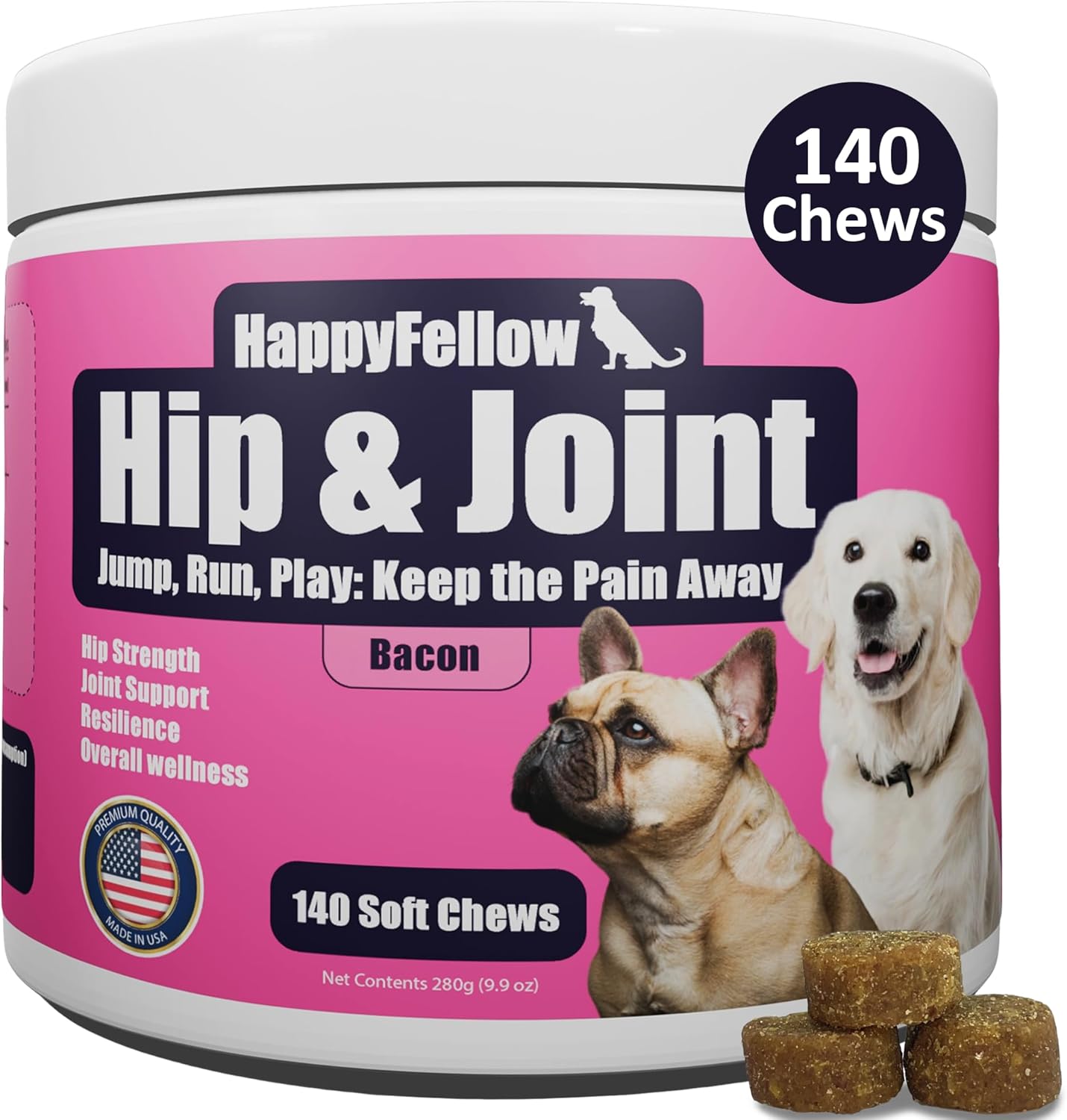 Hip and Joint Supplement for Dogs - Chondroitin Glucosamine for Dogs Dog Joint Supplement - Dog Vitamins and Supplements - 140 Soft Chews