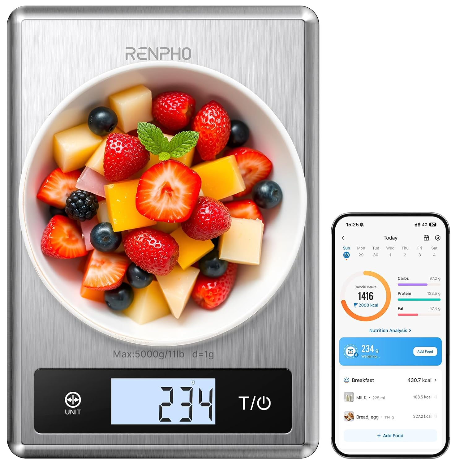 RENPHO Smart Food Scale with app, Nutritional Calculator, Stainless Steel