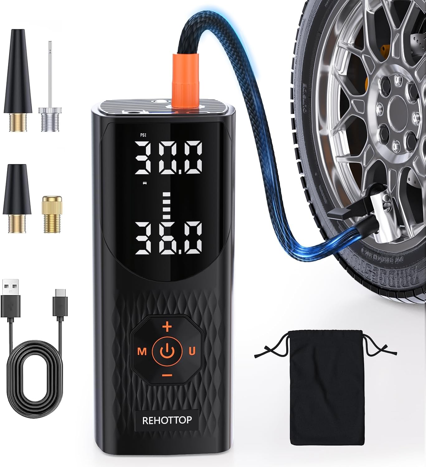 Tire Inflator Portable Air Compressor, 160 PSI Cordless Air Pump for Car Tires with Digital Pressure Gauge, LED Light & Auto Shut-Off, 5X Fast Inflation for Car, Motorcycle, Bicycle, Ball