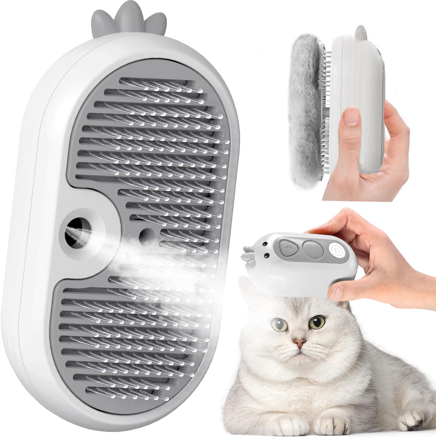 Cat Steam Brush with Release Button, Rechargeable Pet Steam Brush for Long Short Hair Cats Dogs Rabbits, Self Cleaning Slicker Steamy Cat Comb With Water Tank for Pet Shedding Grooming