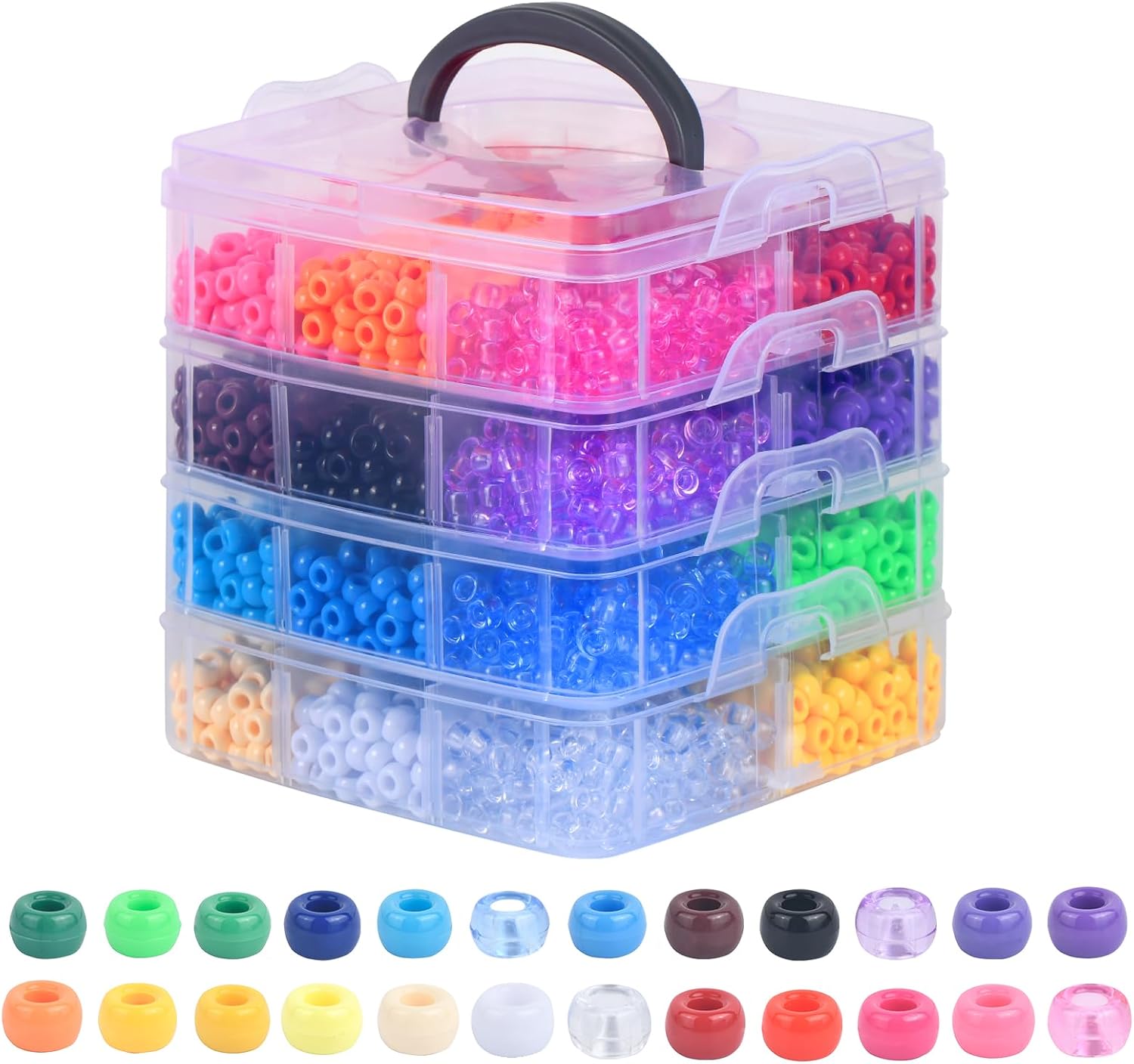 Simetufy 4200Pcs Pony Beads, 24 Colors Beads for Bracelets Making, Pony Beads Bulk for Hair Beads, Kandi Friendship Bracelet Beads for Craft, DIY Jewelry Making, Chirstmas Gifts (Boxed)