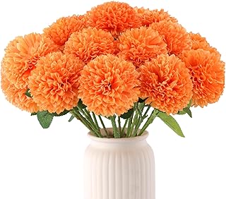 Hananona 12 Pcs Artificial Chrysanthemums Flowers Ball Flowers, Orange Fake Mums Flowers Silk Fall Flowers for Autumn Home Decor Indoor Floral Arrangement Table Centerpiece (12, Orange)