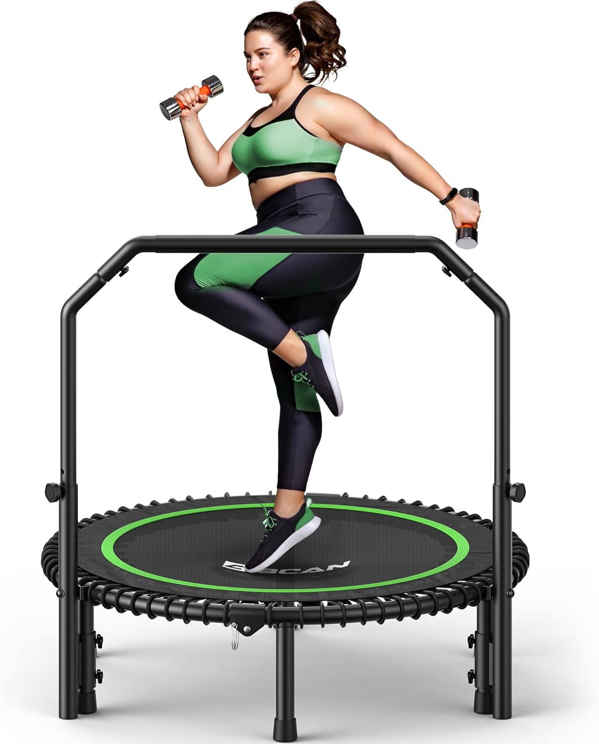 BCAN BT2 40/48" Rebounder Trampoline for Adults, Indoor, 450/550lbs,Bungees Rebounder for Adults, Adjustable Handlebar, Quiet Mini Exercise Trampoline for Indoor Workout, Low-Impact|FED Fitness