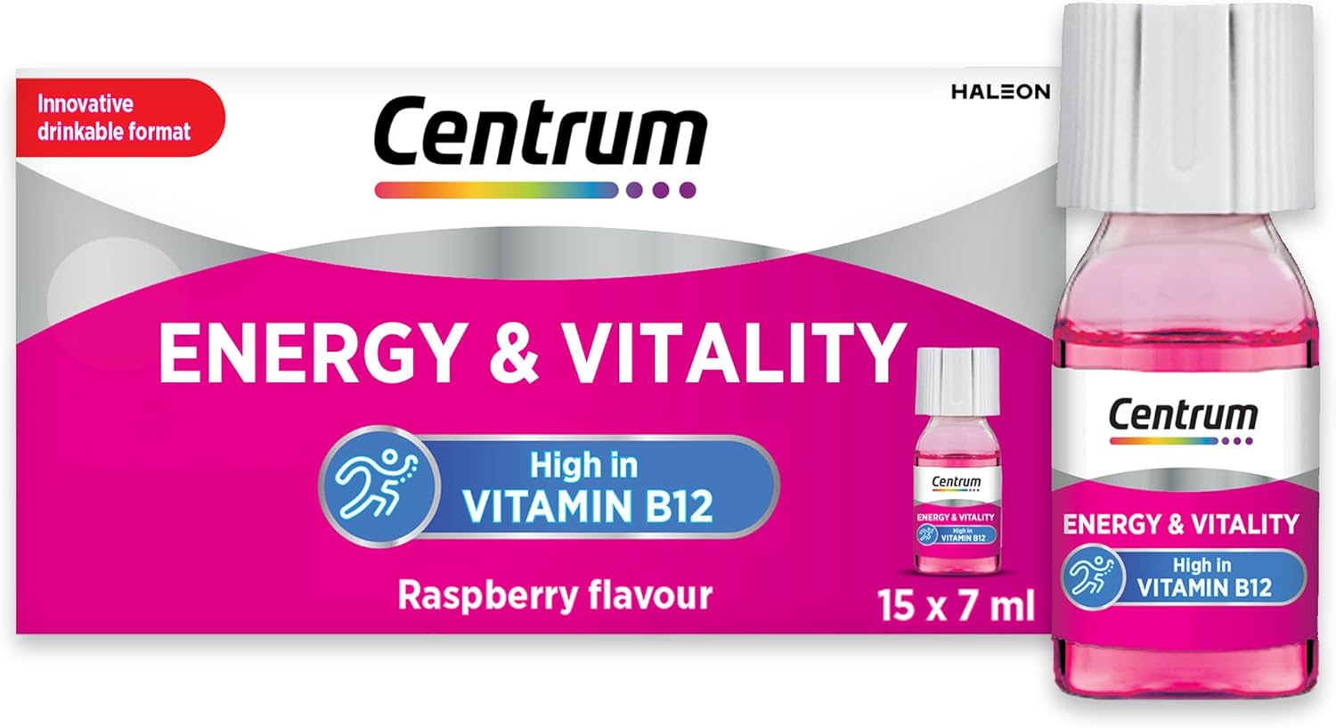 Centrum Energy and Vitality Vitamin B12 Multivitamin Liquid Shot, Vegan Vitamin Supplement, 15x7ml Bottles