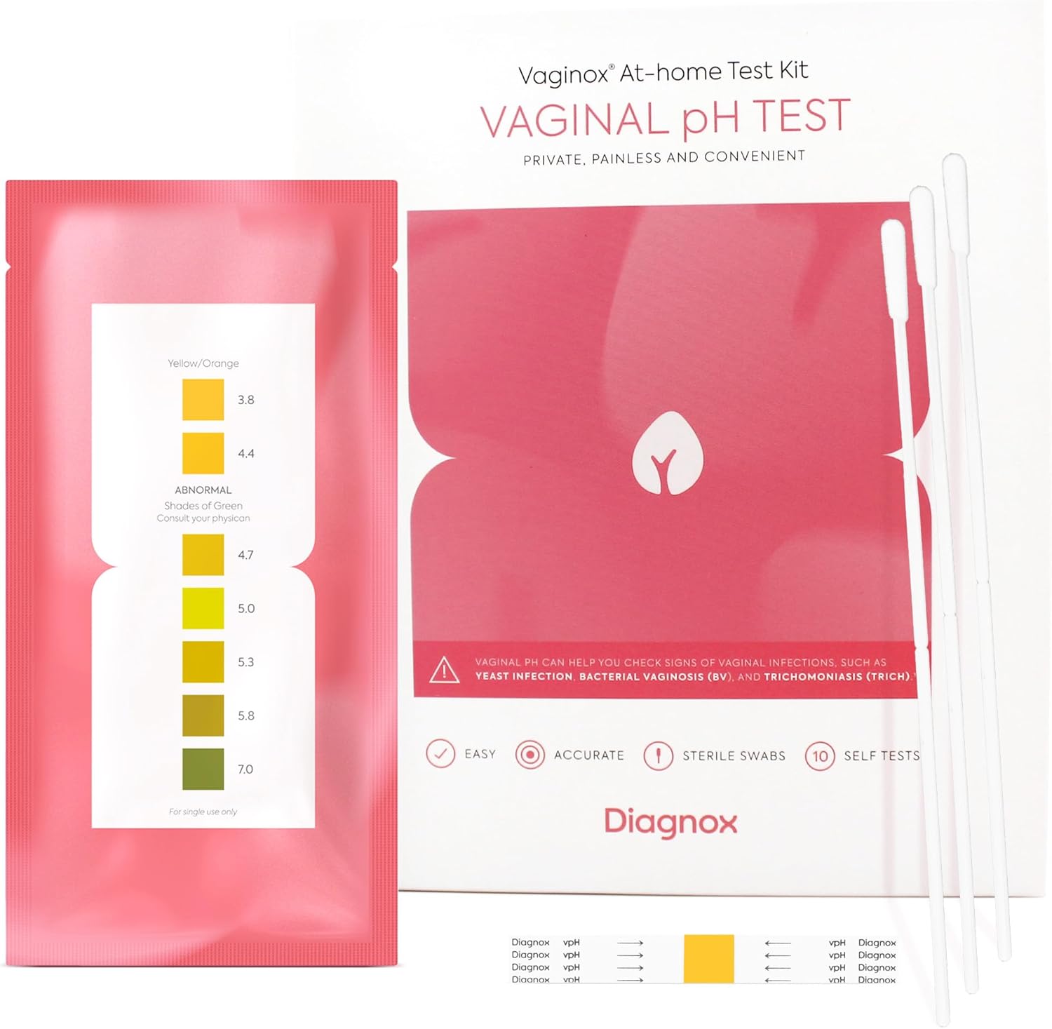 Women Vaginal pH Test Kit | Sterile Swabs | Home Yeast Infection Test & BV Test Strips | Fast, Accurate, Clinical Grade pH Balance Home Test | FSA/HSA Eligible (Pack of 10)