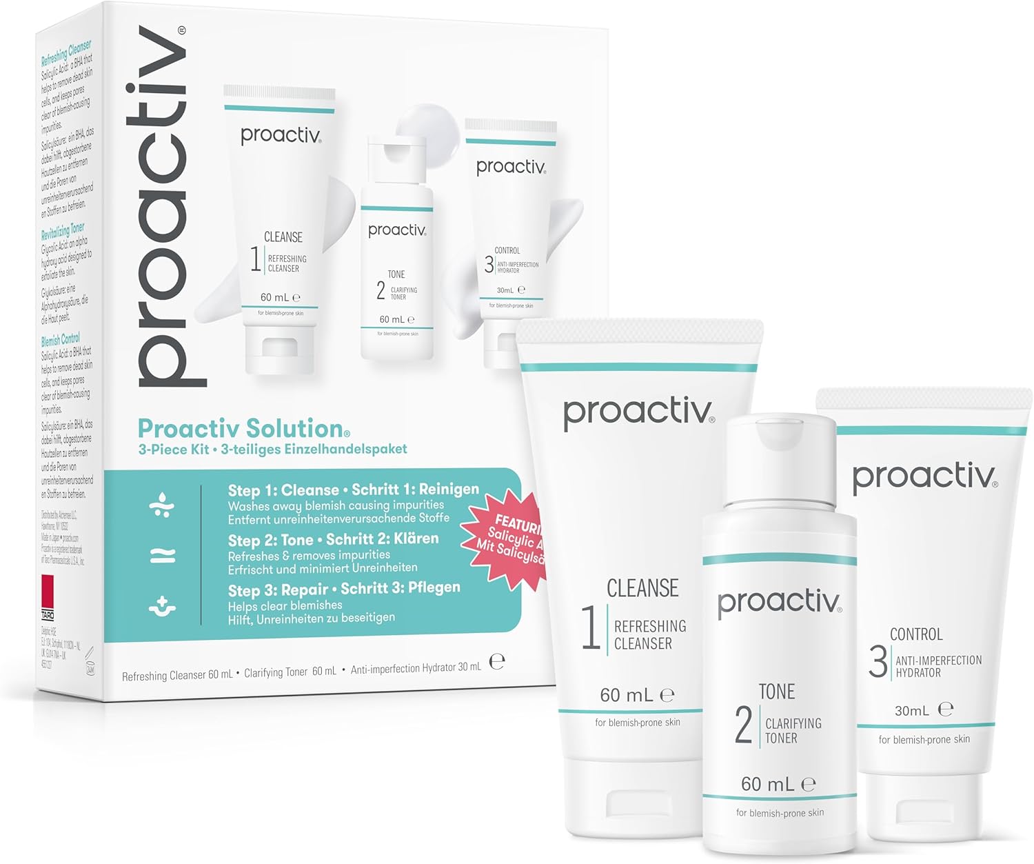 Proactiv Solution 30 Day Facial Cleansing 3-Step Routine, 1 x Cleanser 60 ml, 1 x Facial Toner 60 ml, 1 x Hydrator 30 ml (Pack of 1)