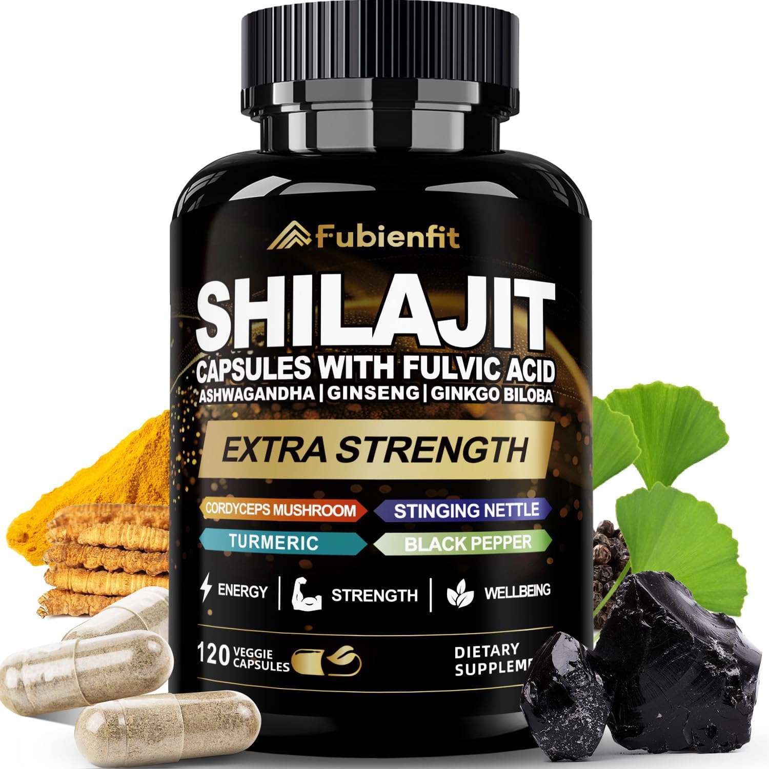 Shilajit Capsules - Premium Shilajit for Men - with Ashwagandha Ginseng and More Fulvic Acid for Men/Women - 120 Capsules