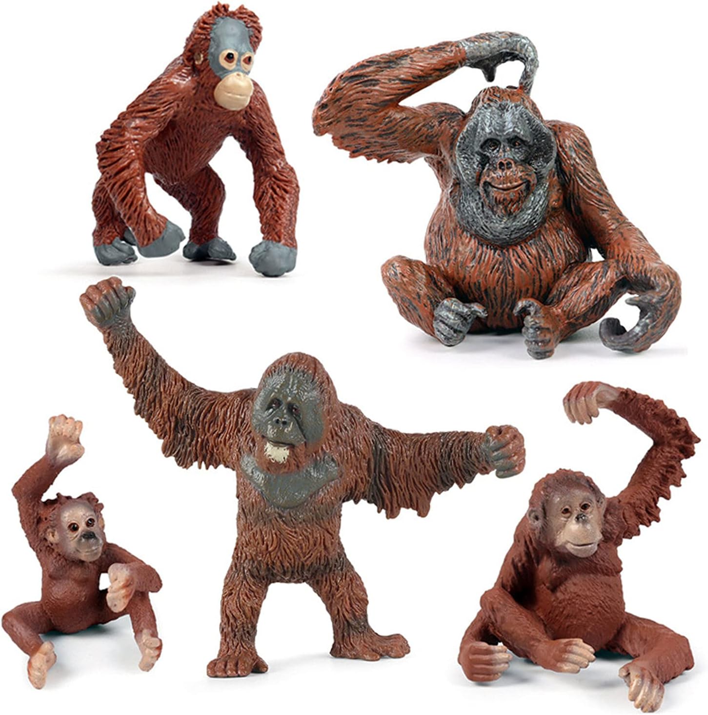 JOKFEICE Animal Figures 5pcs Plastic Orangutan Family Animals Action Model Science Project, Learning Educational Toys, Birthday Gift, Cake Topper, for Kids