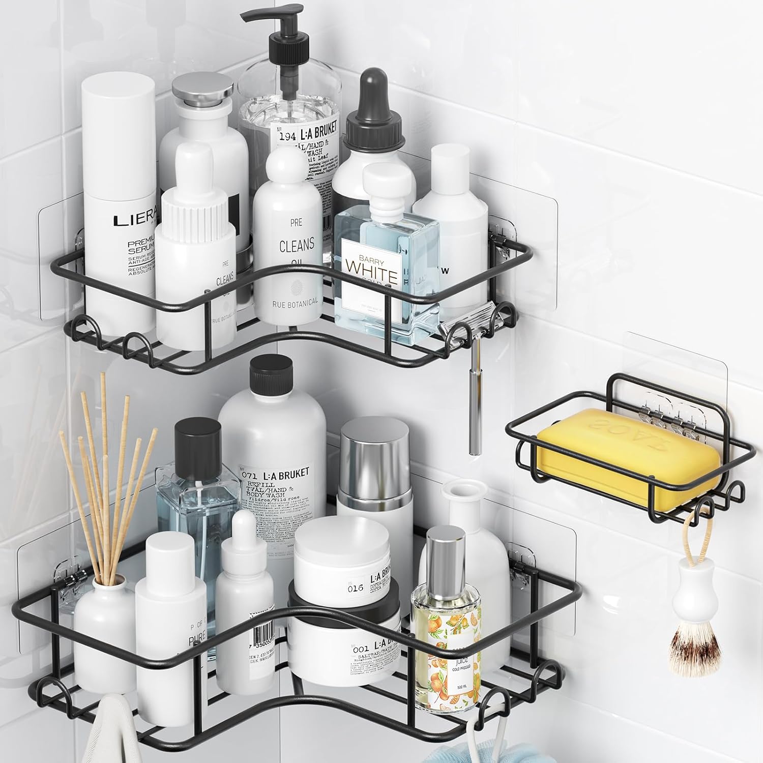 Yeabett Shower Caddy 3 Pack, Corner Bathroom Storage No Drilling, Rustproof Stainless Steel Bathroom Accessories, Black