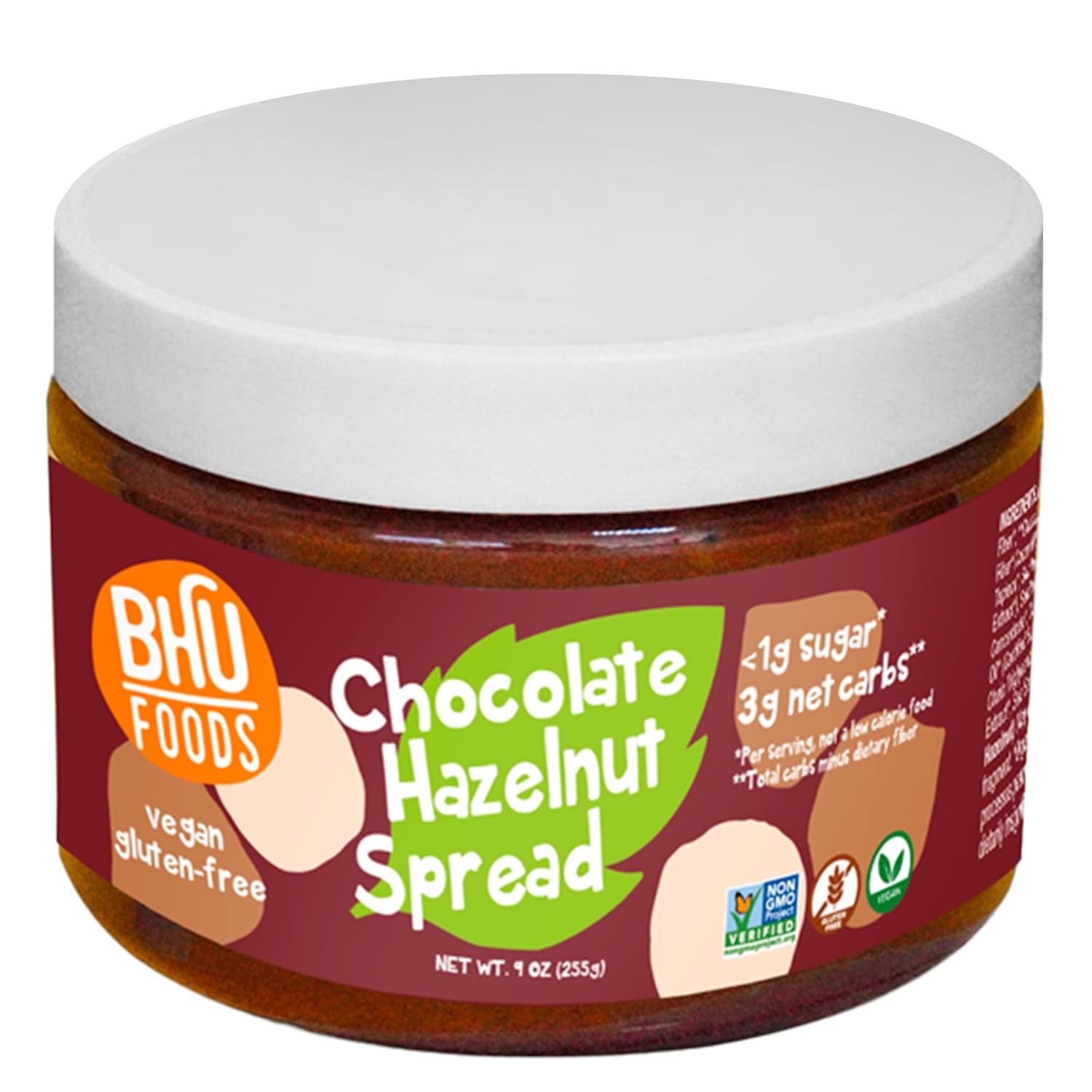 BHU Foods Chocolate Hazelnut Spread, Keto Dessert, < 1g Sugar, 3g Net Carbs, Vegan & Gluten Free, 9oz (Pack of 1)