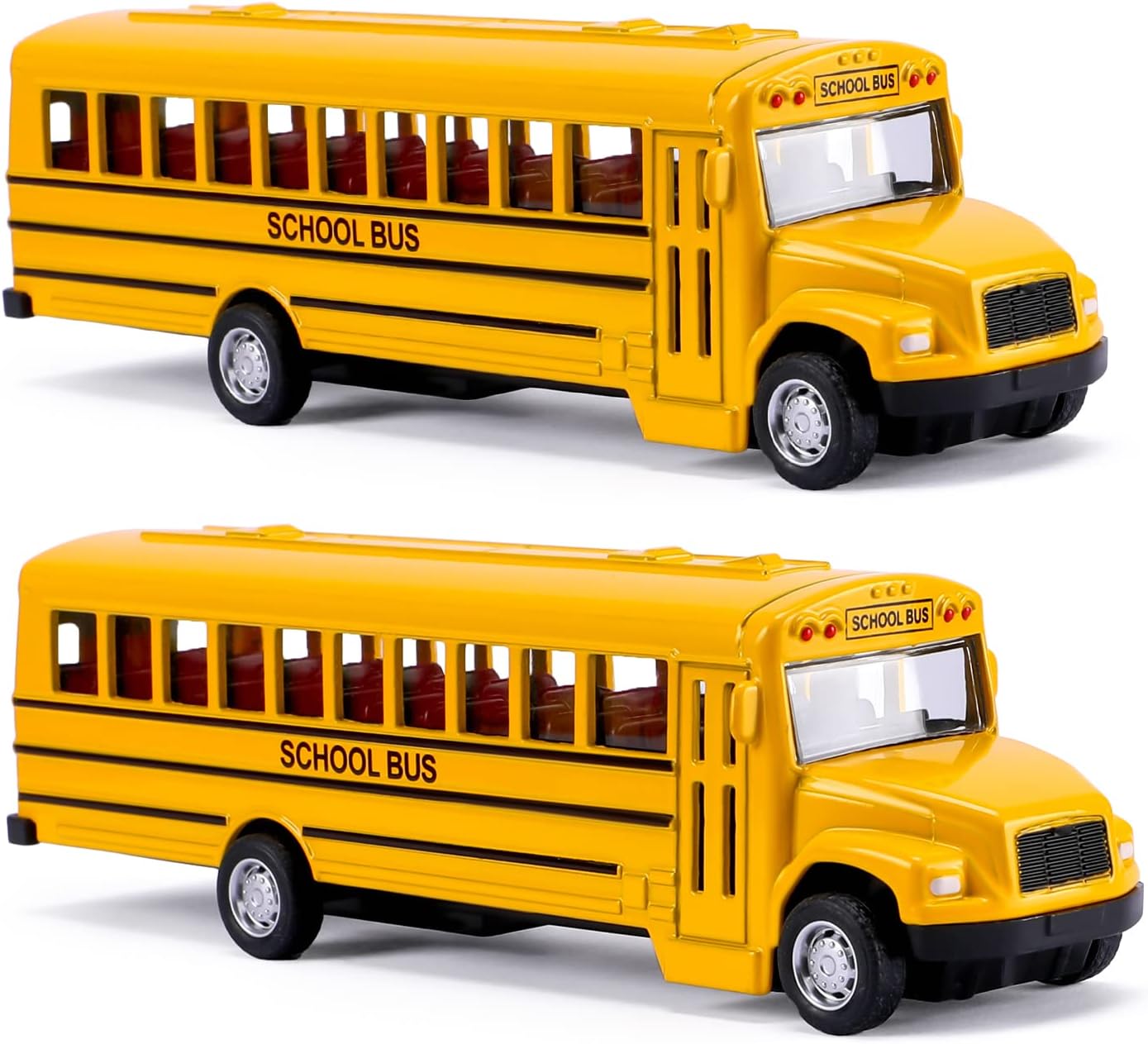 TYMXGHF 2 Pack 5.5'' Pull Back School Bus, Die-cast Metal Toy Vehicles with Bright Yellow for Kids Boys Girls