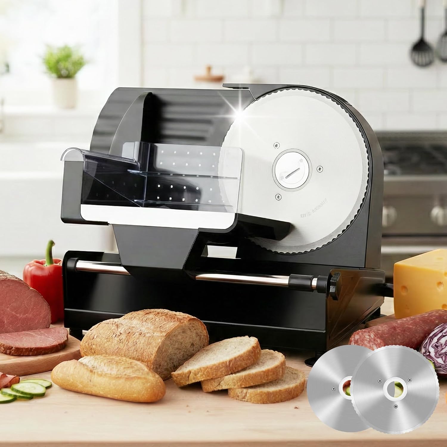 Electric Meat Slicer for Home, 2 x 19cm Stainless Steel Blade