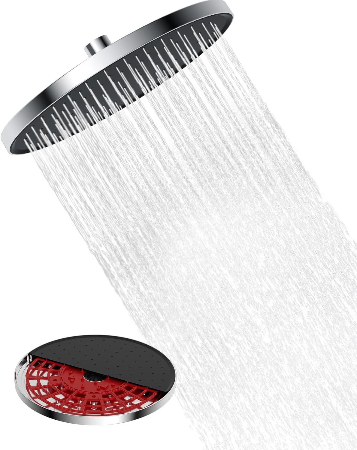 Hibbent Self-Cleaning Rainfall Shower Heads, Fixed Rainfall Shower Head 10 Inch, Round Powerful High Pressure Overhead Shower Head with self-Cleaning Mechanism, Chrome
