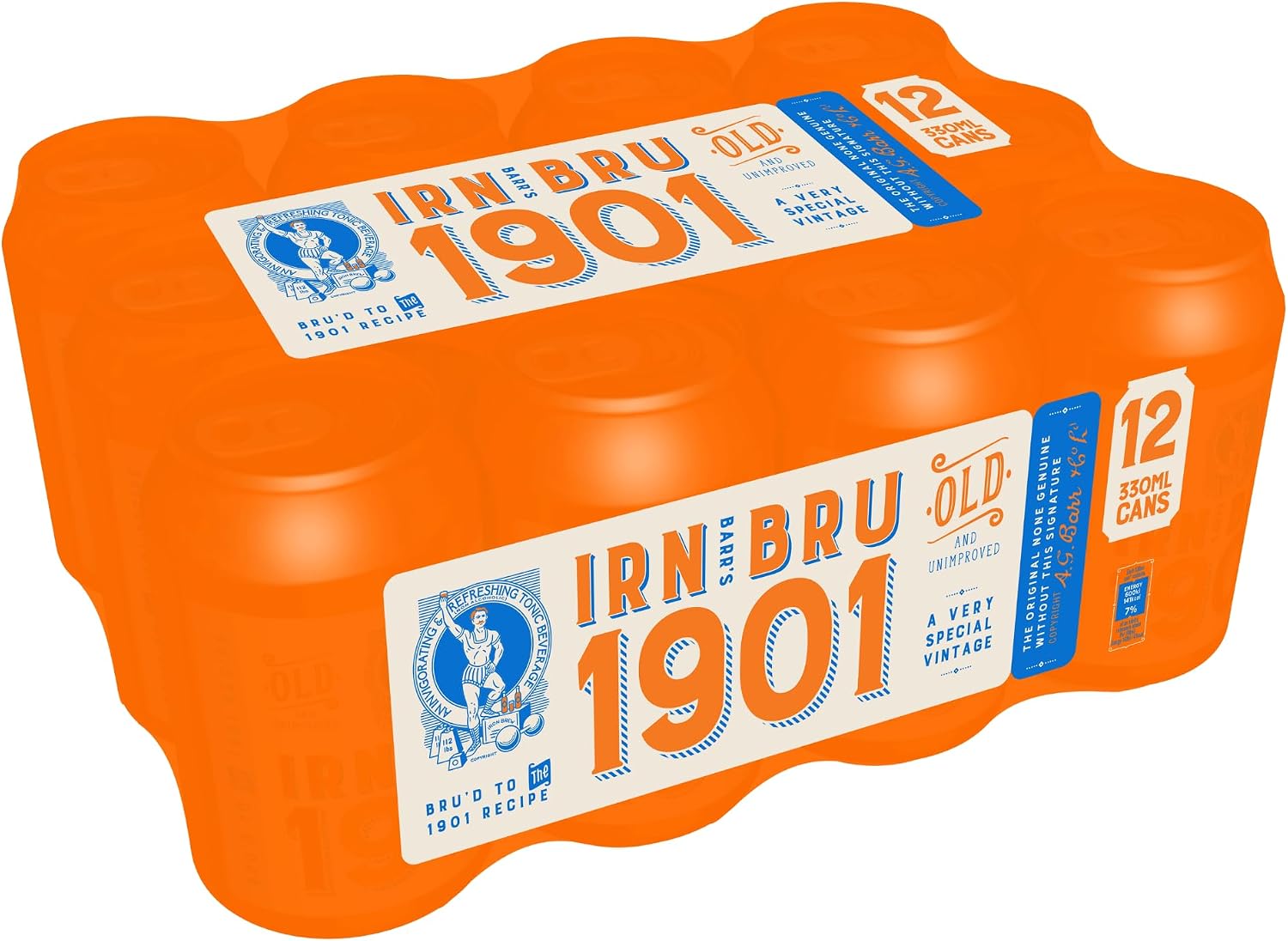 IRN-BRU 1901, 12 Pack A Very Special Vintage Recipe, No Caffeine, Full Sugar, Taste The First Ever IRN-BRU Recipe - 12 x 330ml Cans