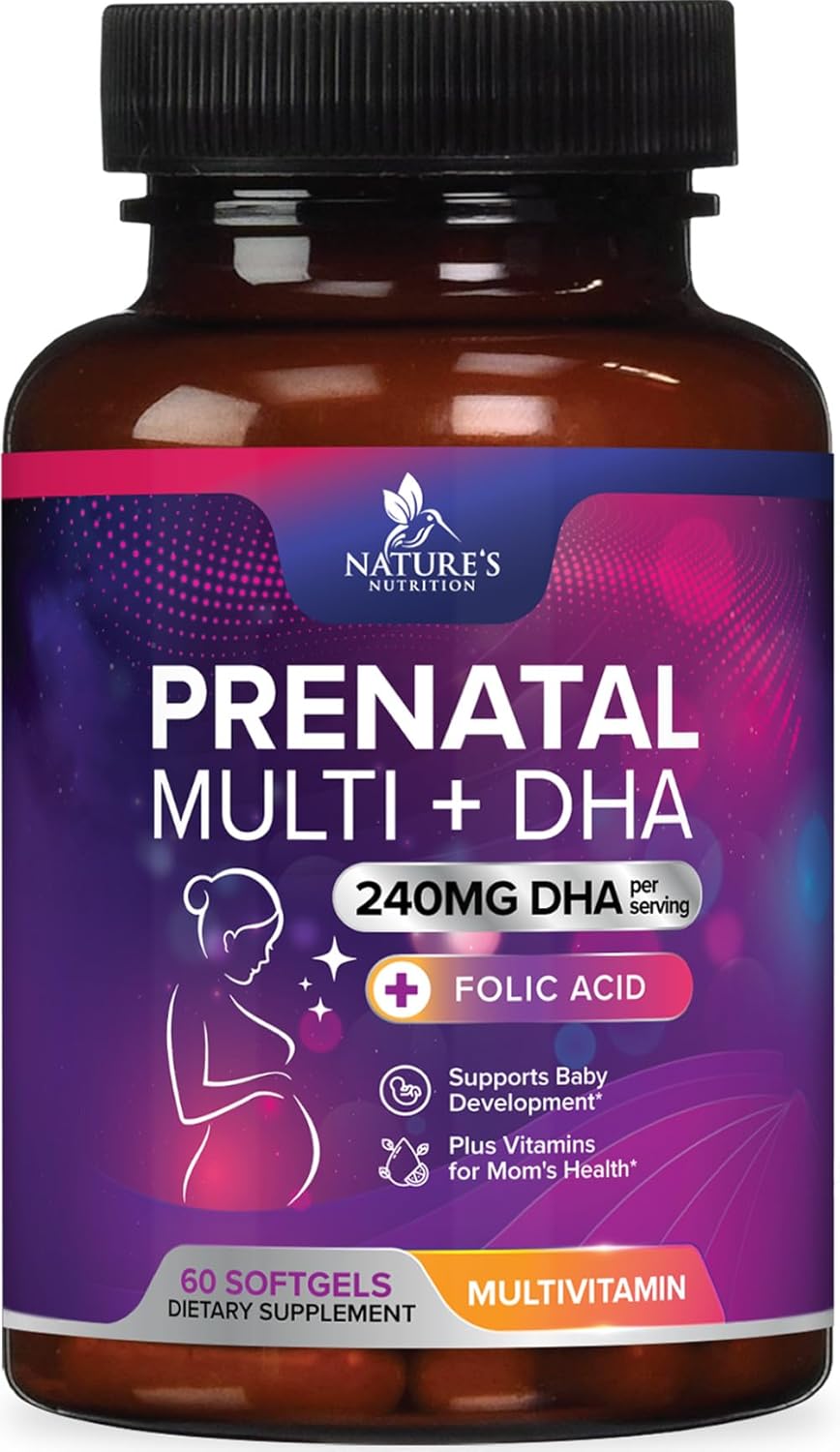 Prenatal Vitamins for Women with Folic Acid + Omega 3 DHA for Fetal Brain Development, Best Prenatal Vitamin Supplement, Daily Pregnancy Multivitamin Nutritional Support, Non-GMO - 60 Softgels