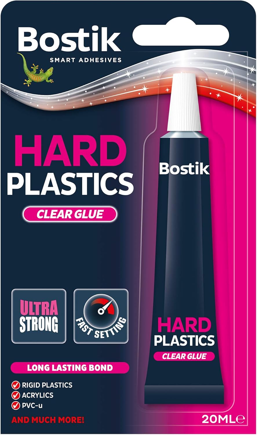 Bostik Hard Plastics Clear Glue, Ultra Strong, Quick Drying Glue, Formulated For Hard Plastics Such As ABS and PVC-U, 20ml Tube