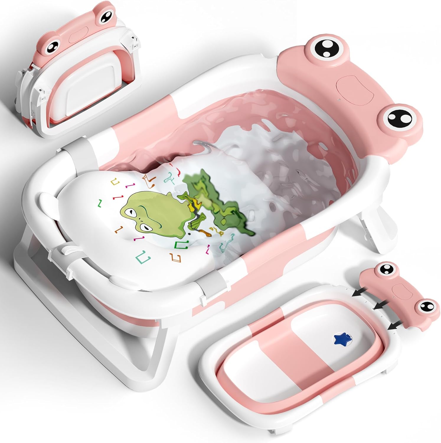 COOSEYA Foldable Baby Bath Tub for Newborn, Collapsible Baby Bathtub with Soft Support Cushion (0-18Months), Baby Shower for Infant to Toddler Gift, Travel Outdoor Design (Pink)