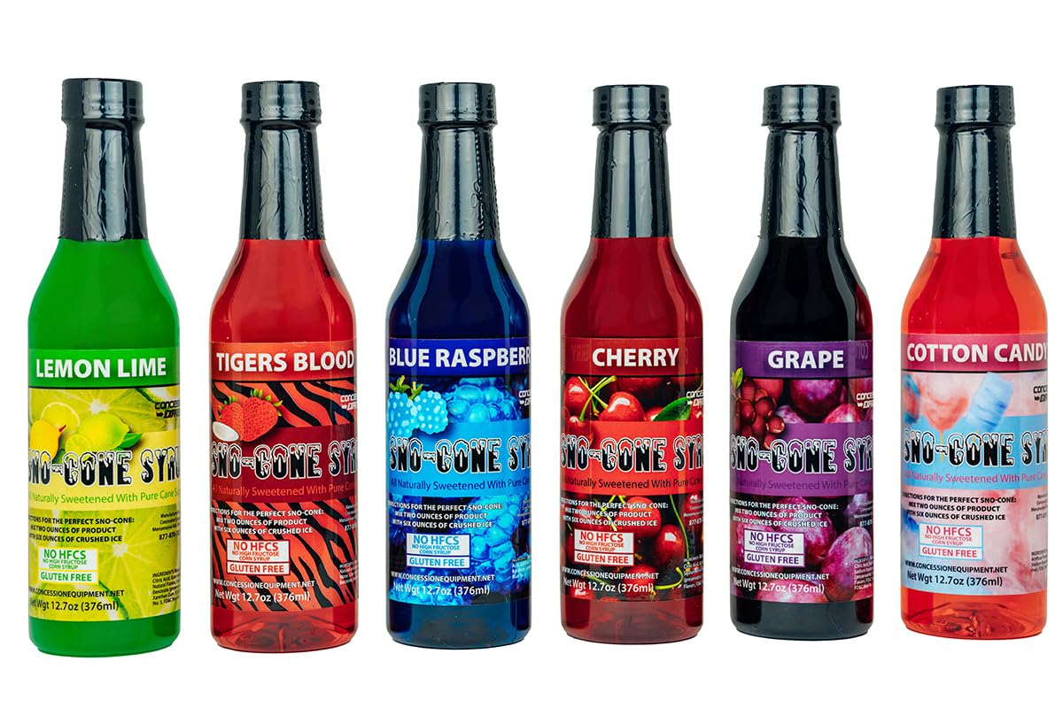 12.7oz Pure Cane Sugar Sno-Cone Syrup-Contains No High Fructose Corn Syrup(Six Flavor Variety Pack)