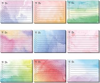 9 Pcs/450 Sheet to Do List Sticky Notes 3x4" Lined Planner Sticky Notes Assorted Colors Self Stick Note Pads Back to School to Do List for Reminder Studying, Office Supplies (Watercolor)