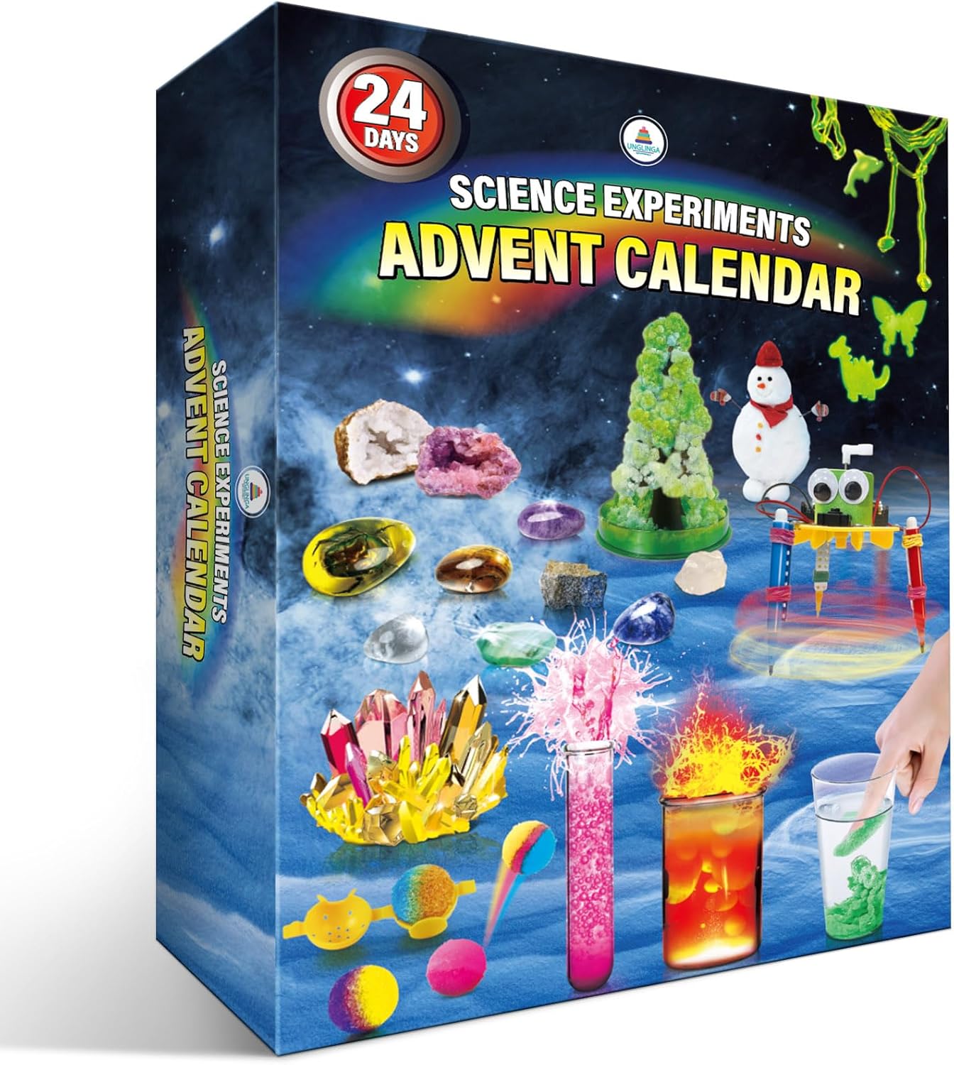 UNGLINGA Science Experiments Advent Calendar 2024 for Kids Boys Girls Toys Gifts Idea- Chemistry, Physics, Rocks Gemstones, S.T.E.M Projects Countdown to Christmas 24 Days
