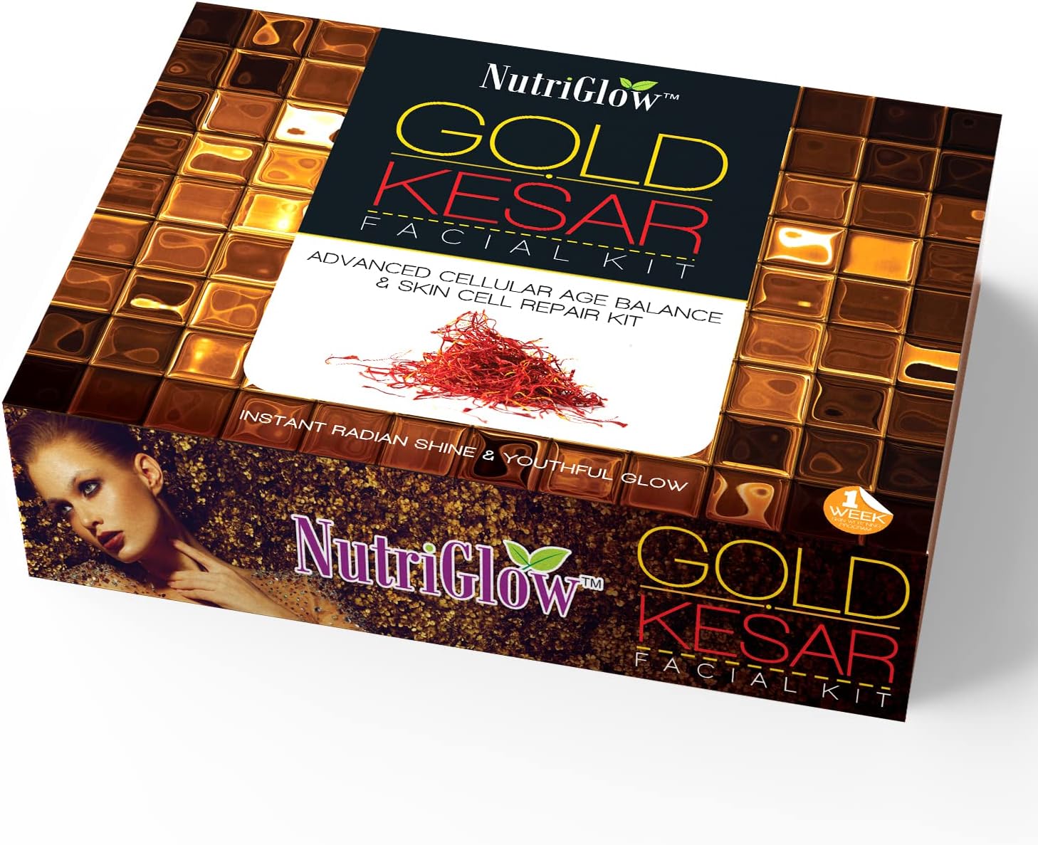 Nutriglow Gold Kesar Facial Kit for Women| 6-Pieces Skin Care/Skin Cleanup Set | Prevents From Anti Aging| 250G + 10Ml