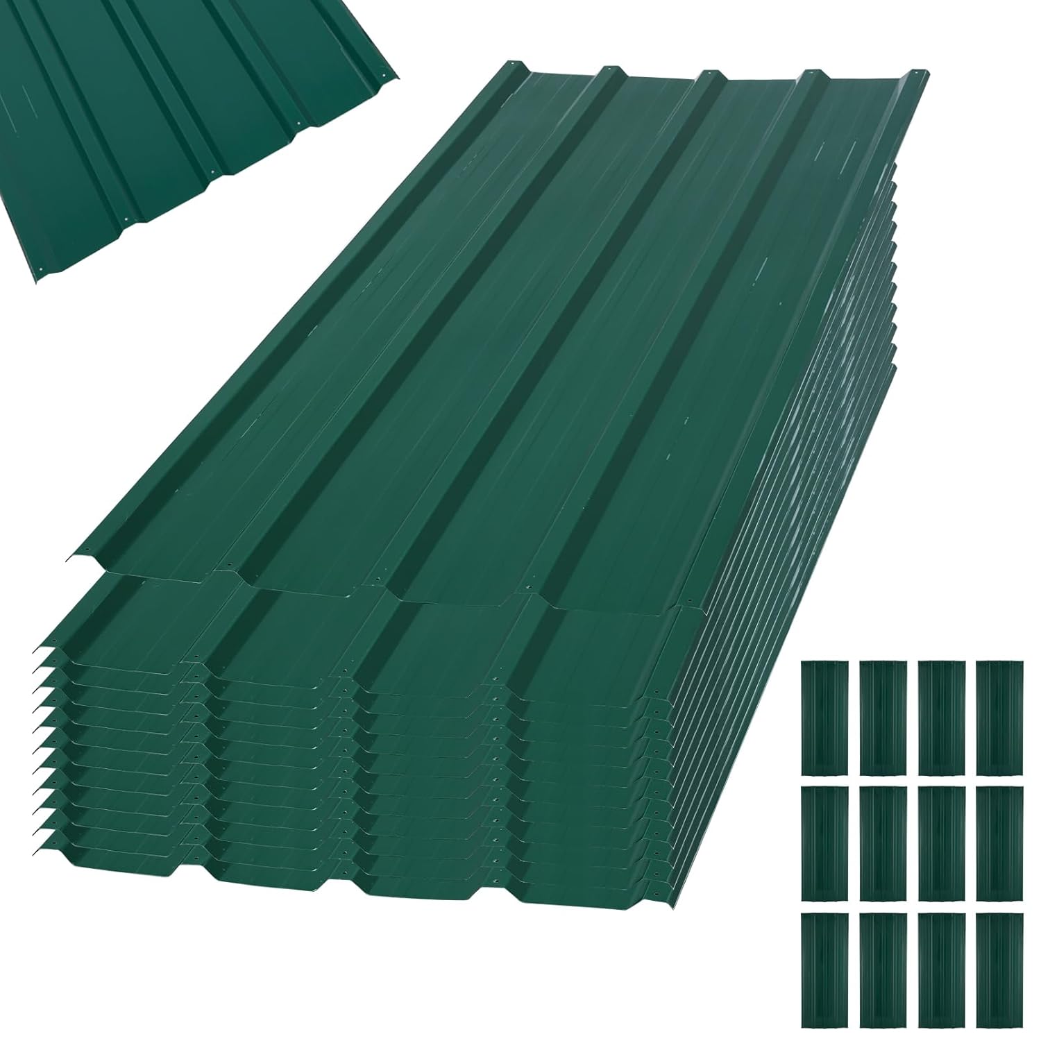 12pcs Galvanised Metal Roofing Sheets, Metal Corrugated Garage Carport Shed, 110x45cm Trapezoidal Grooved Roof Waterproof Tiles, Shed Roof Covering, 7m² Cladding Walling Sheeting for Garage/Greenhouse