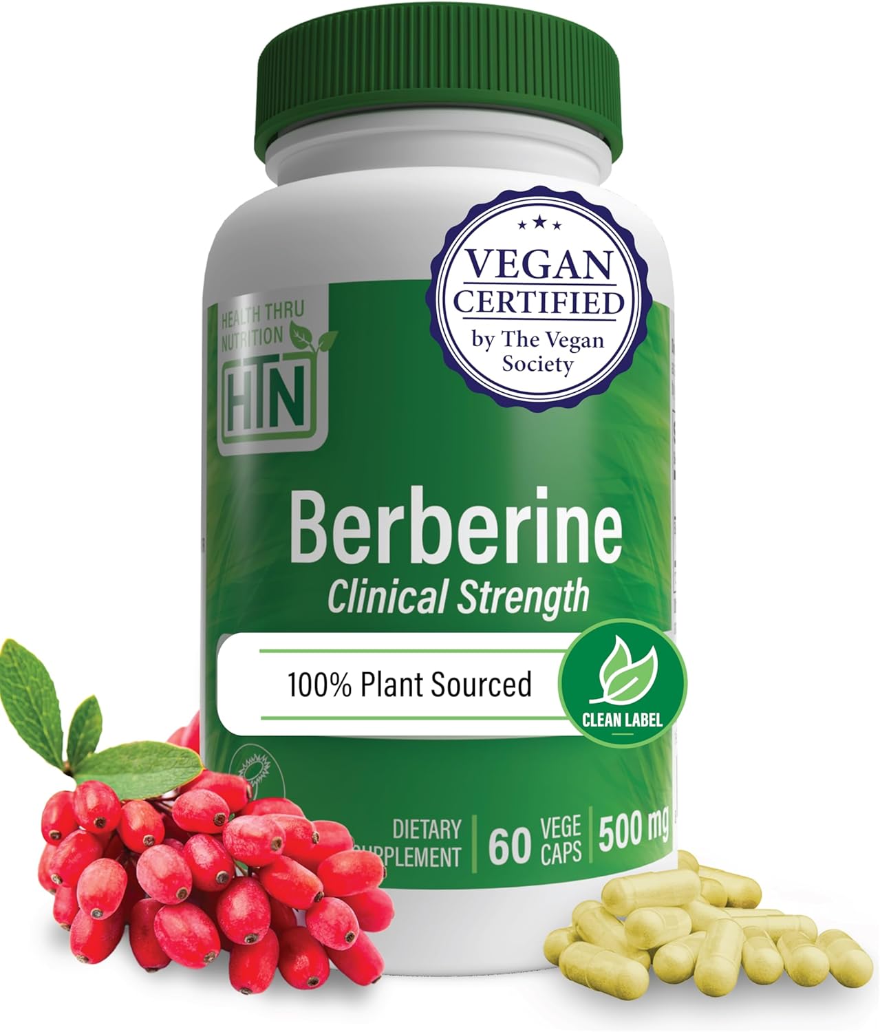 Health Thru Nutrition Berberine HCl 500mg 60 Servings | Clinical Strength Supplement | Certified Vegan | Non-GMO | Soy Free | 3rd Party Tested