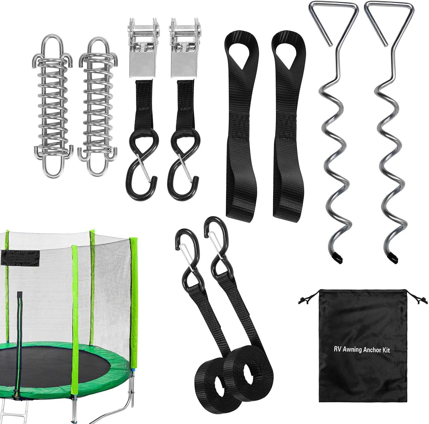 RV Awning Kit, RV Tie Down Stakes Straps for Tent Awning, Outdoor Recreation Awning Tie Down Kit with Storage Bag for Gatherings, Barbecuing, Picnics