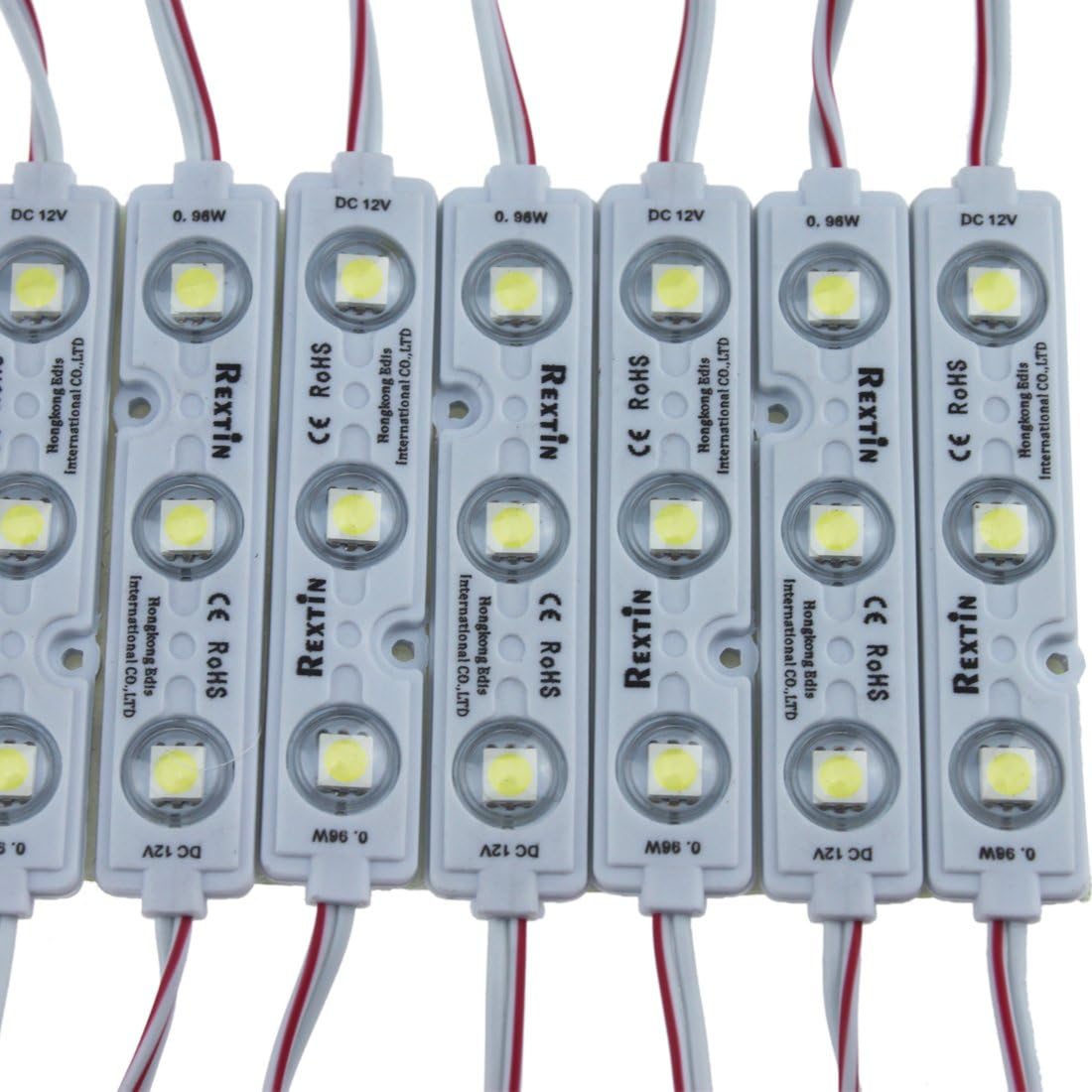 Rextin Super bright 200pcs 3 LED Module White 5050 SMD 66-72LM Each Module Waterproof Decorative Light for Letter Sign Advertising Signs with Tape Adhesive Backside